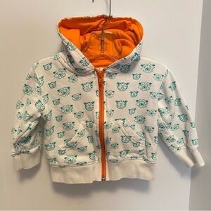 Mirasa baby tiger & lion zip-Up 100% organic cotton fleece hoody size 12 months